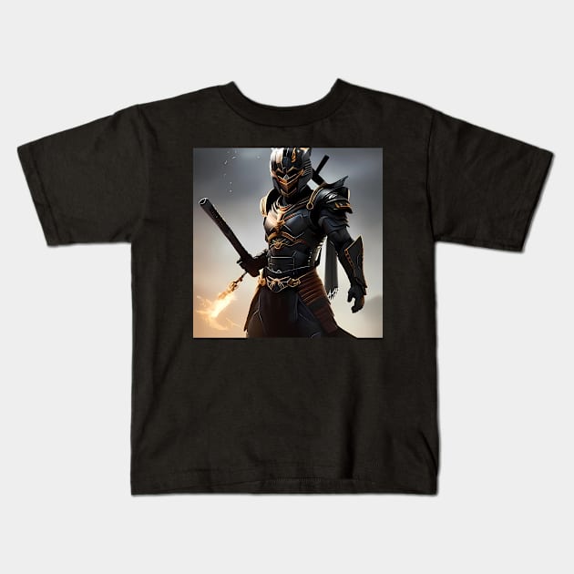 Sword of the Future: A Futuristic African Samurai T-Shirt Kids T-Shirt by MeatLuvers